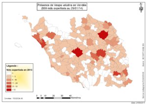 Répartition du frelon asiatique en Vendée (2013)